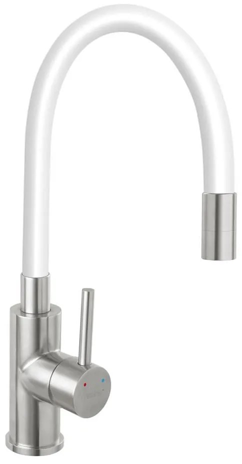 Baterie de chiuvetă cu pipă flexibilă FERRO oțel inoxidabil/alb