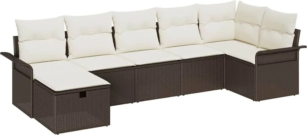 vidaXL Set de canapele pentru grădină cu pernă 7 pcs Maro Rattan poli
