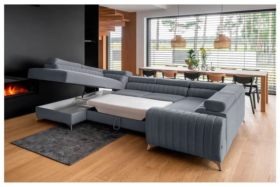 Colțar albastru extensibil/cu spațiu de depozitare (cu colț pe partea stângă/în formă de "U") Louis – ELTAP