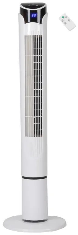Ventilator Tower Elite ETTF-0332, 45W, 100 cm, Temporizator, 3 viteze, Afișaj LED, Telecomandă, Alb