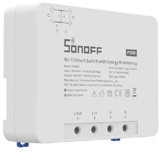 Releu inteligent Wi-Fi cu monitorizare a energiei Sonoff POWR3 (25A/5500W)