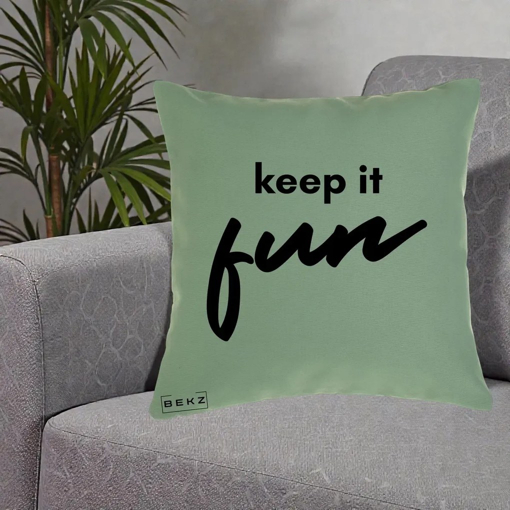 Perna Decorativa Keep It Fun, 40x40 cm, Verde, Husa Detasabila, Perna Inclusa, BEKZ®