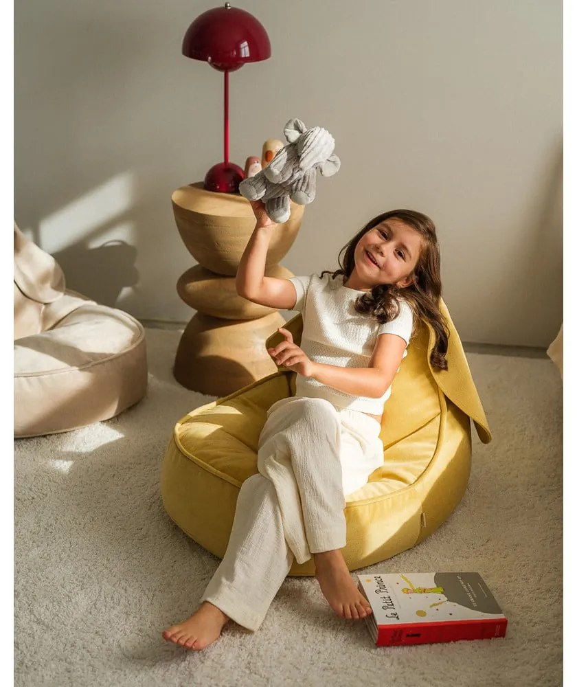 Fotoliu puf pentru copii galben cu tapițerie din catifea Bunny – Wigiwama
