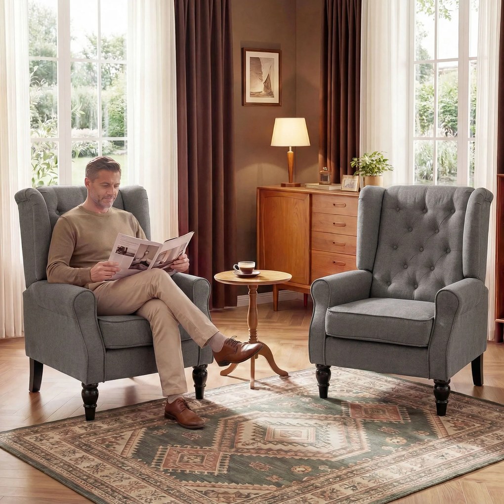 HOMCOM Fotoliu de Living Stil Francez cu Perne Detașabile Gri | Aosom Romania