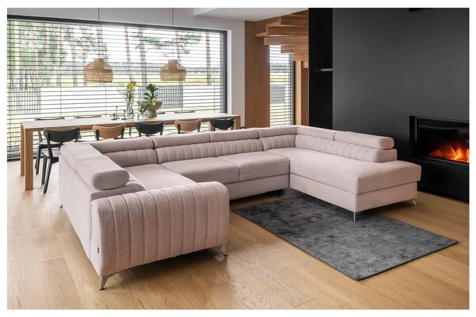 Colțar roz extensibil/cu spațiu de depozitare (cu colț pe partea dreaptă/în formă de "U") Louis – ELTAP