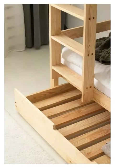 Pat pentru copii în culoare naturală supraetajat/cu extensie suplimentară cu spațiu de depozitare cu somieră 80x160 cm CLPBN – Adeko