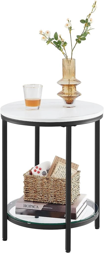 Măsuță ERIC cu design de marmură, 45x55cm, negru/alb Vasagle