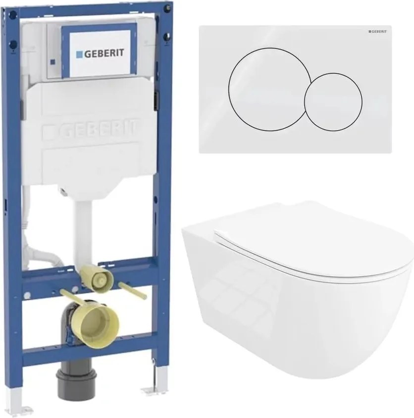 Rezervor WC cu cadru incastrat Geberit Duofix UP320 cu sistem de fixare, clapeta de actionare Sigma01 alb alpin plus vas WC Rune Ivaldi Grande alb cu capac softclose