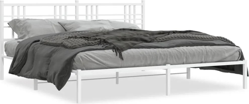 vidaXL Cadru de pat metalic cu tăblie, alb, 200x200 cm