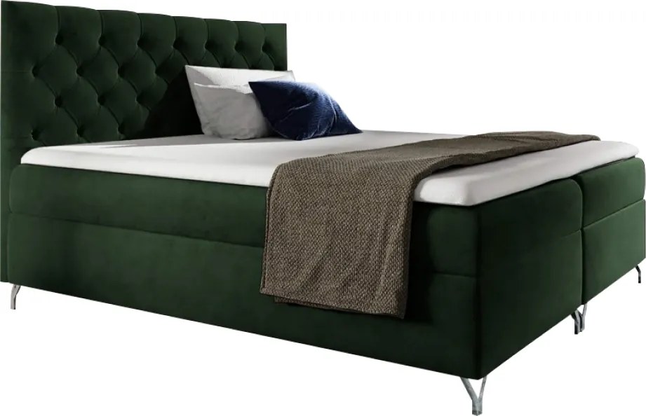 Pat cu boxspring, 160x200, ţesătură verde Velvet, GULIETTE + cadou