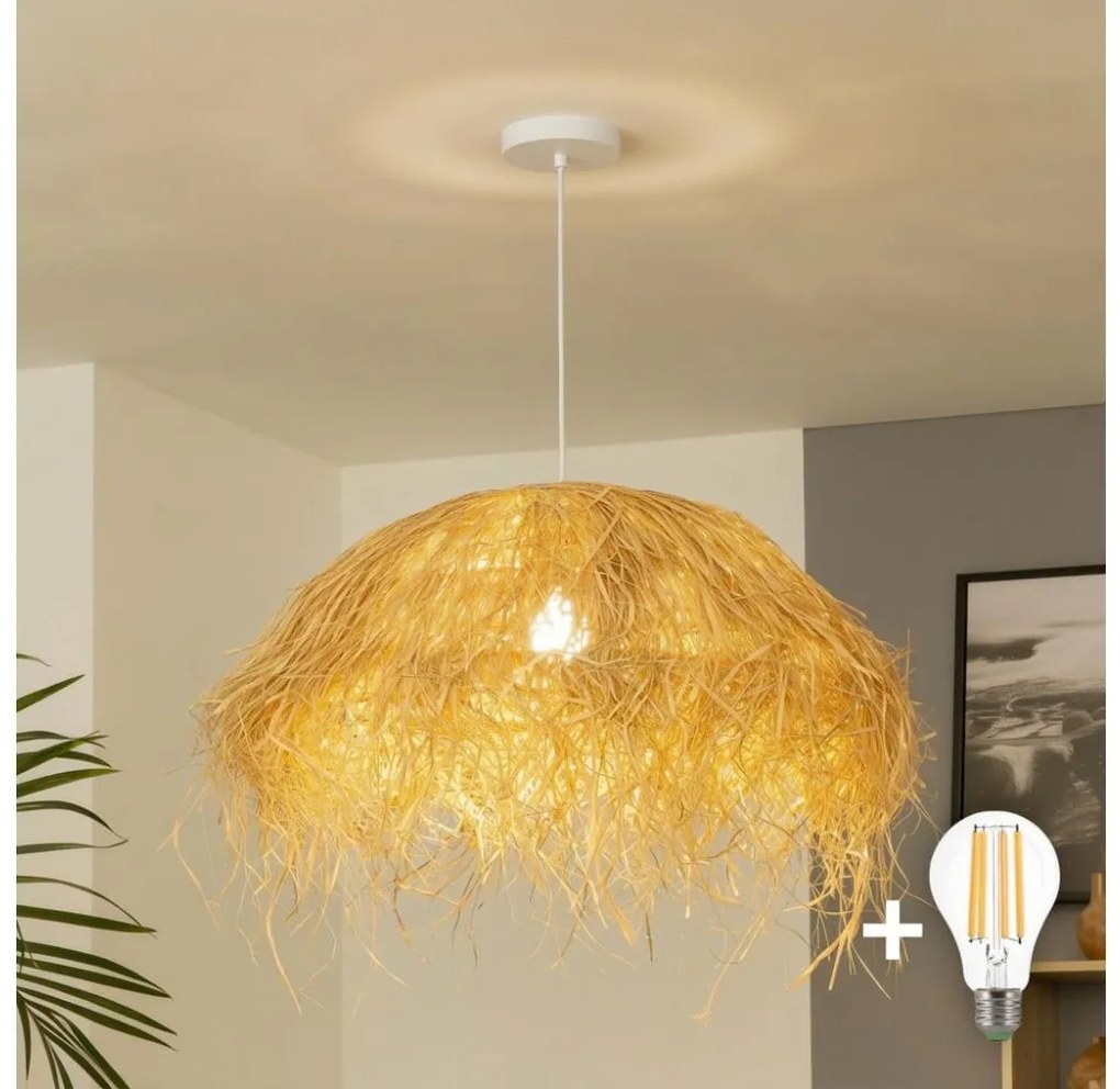 Brilagi - Lampă suspendată LED pe cablu CERIA BOHO, 1xE27/40W/230V, Ø 60 cm, rafie