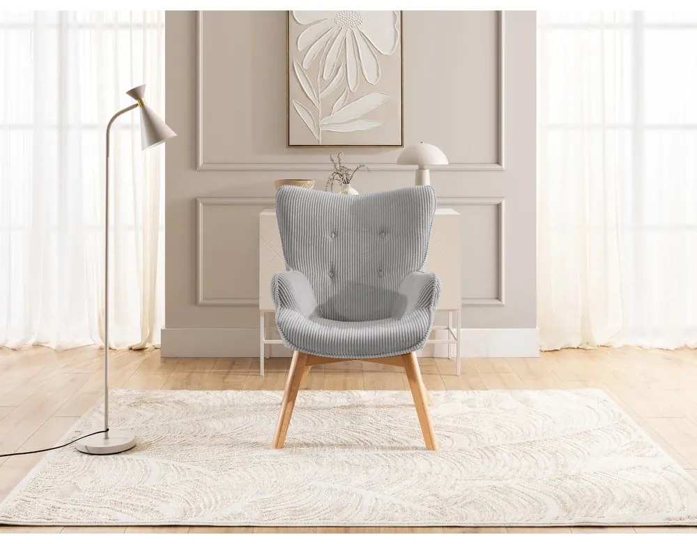 Fotoliu cu taburet gri cu tapițerie din catifea reiată Niko – Ropez