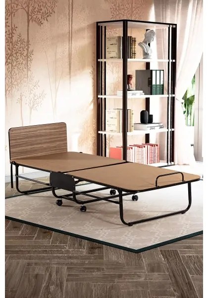 Pat pliabil metalic pentru o persoană cu saltea HERON 80x190 cm, alb, capacitate portantă 120 kg