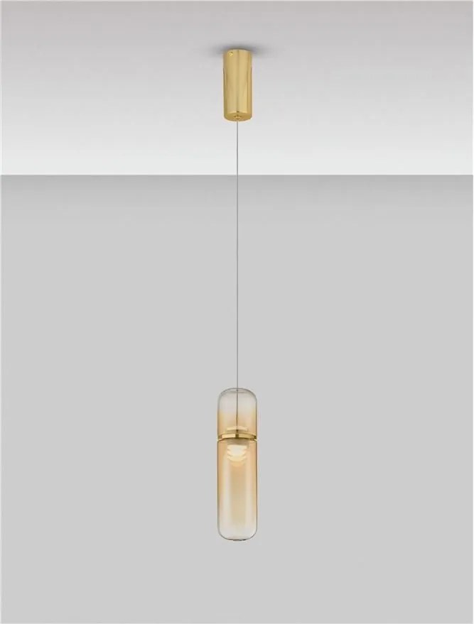 Pendul modern LED, Metal, Auriu, Sticla, Amber, Norma