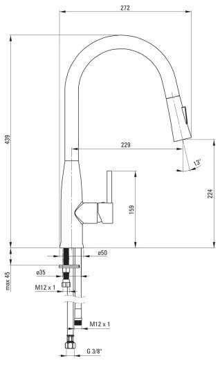 Baterie de chiuvetă cu cap de duș detașabil Deante BDH_072M LUKRECJA crom lucios