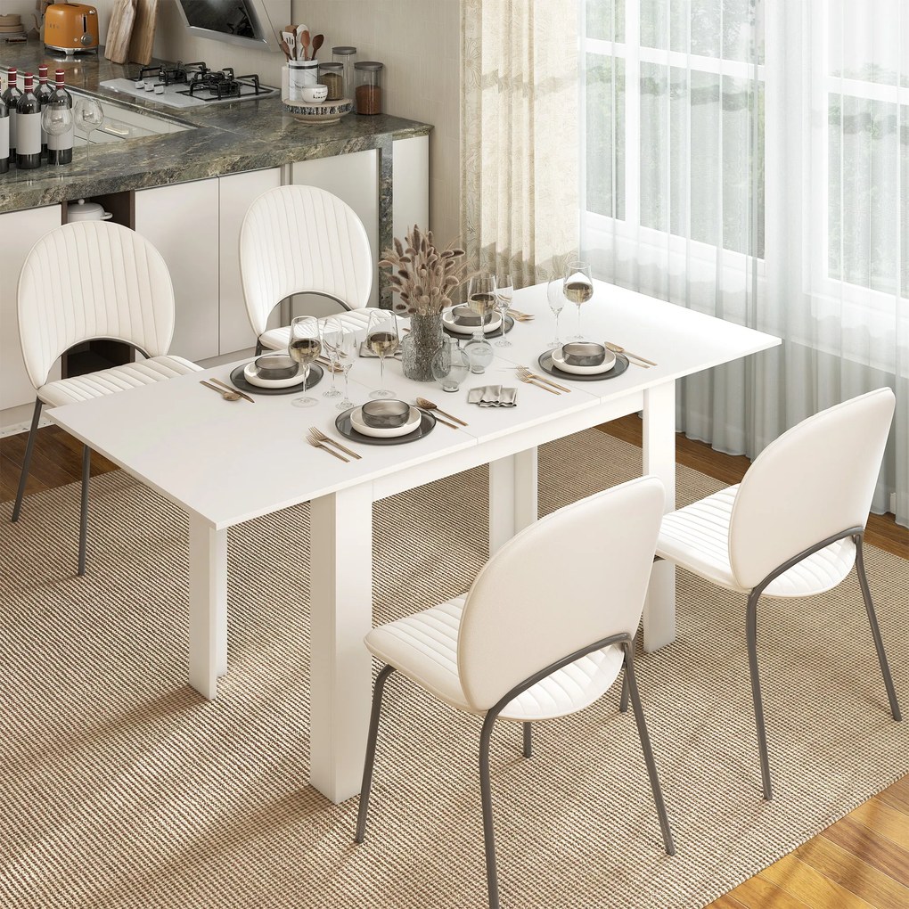 HOMCOM Masă extensibilă 140-180x80cm, albă, pentru 6-8 persoane, pentru spații mici | Aosom Romania
