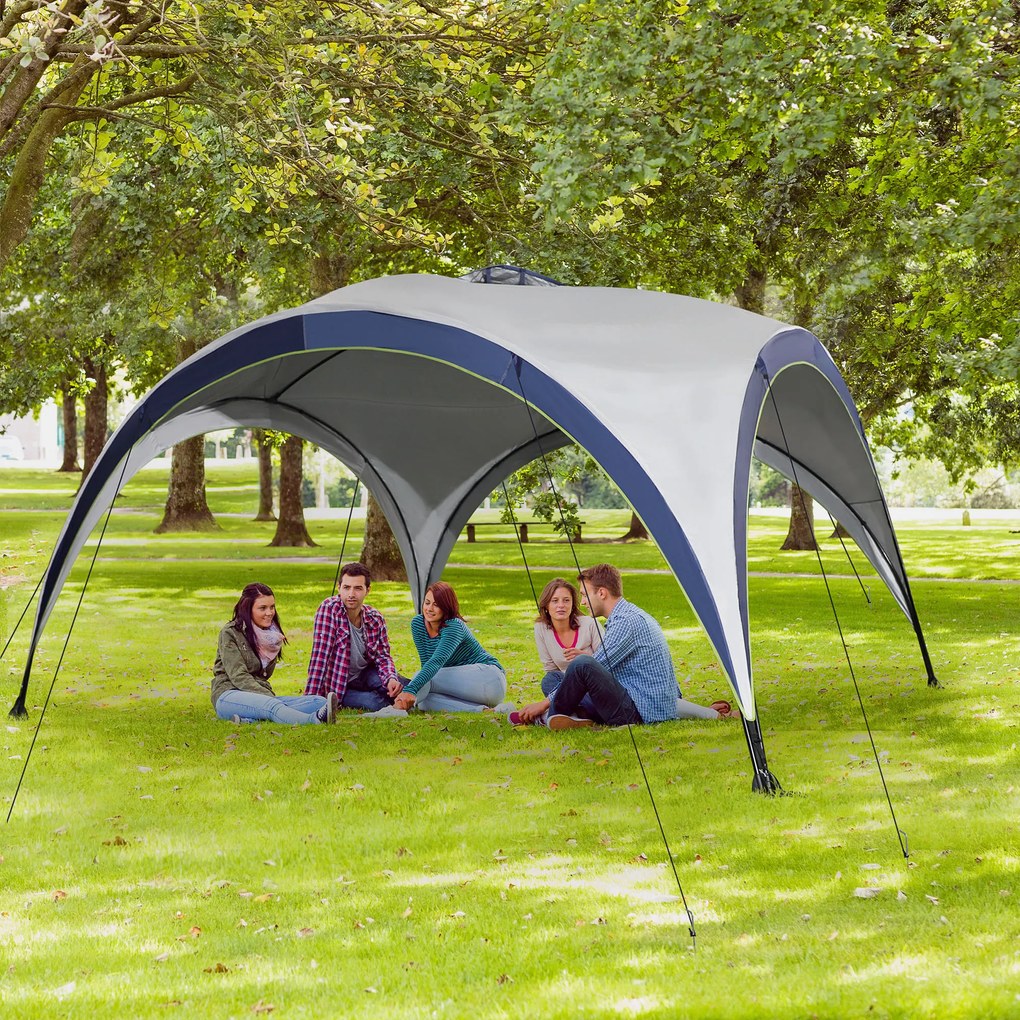 Outsunny Pavilion grădină Gartenzelt cort de petrecere cort de soare rezistent la intemperii, stalp metal + poliester crem + albastru 4 x 4 x 2,5 m | Aosom Romania