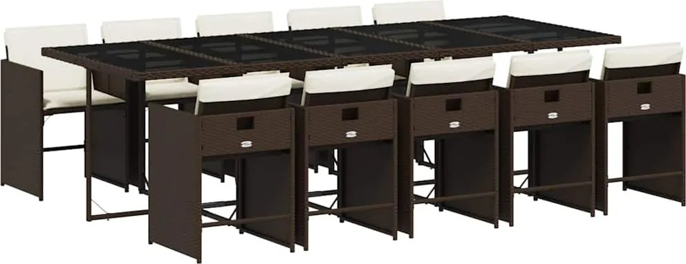 vidaXL Set mobilier de grădină cu perne, 11 piese, maro, poliratan