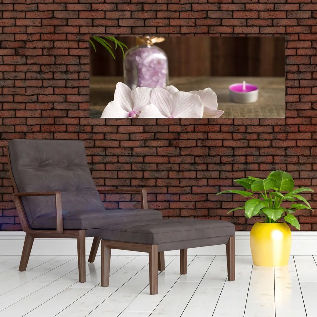 Tablou - Lumânare și orhidee (120x50 cm)