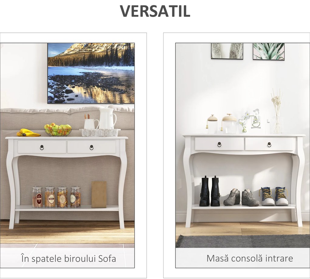 HOMCOM Consolă pentru Hol cu Raft Depozitare și Design Modern, 100x33x75 cm, Alb | Aosom Romania