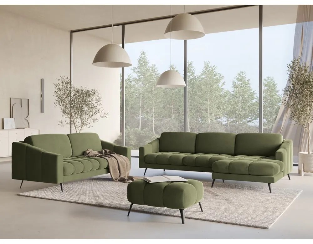 Canapea verde cu tapițerie din catifea 202 cm Nalu – Makamii