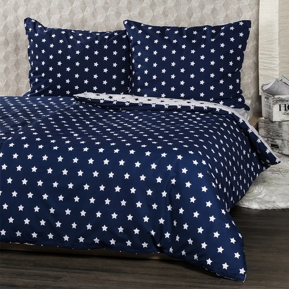 Lenjerie pat 2 pers. 4Home Stars Navy blue, 220 x 200 cm, 2 buc. 70 x 90 cm