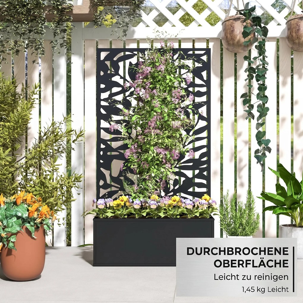 Outsunny Ghiveci cu spallier pentru plante cățărătoare din oțel, montare pe perete sau pe podea, 61x23x113 cm, negru | Aosom Romania
