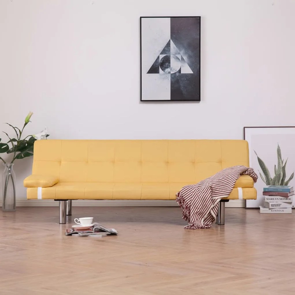 282190 vidaXL Canapea extensibilă cu două perne, galben, poliester