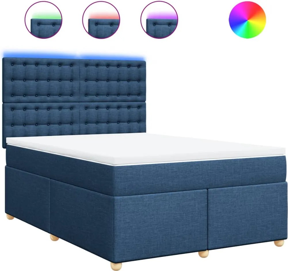 vidaXL Pat continental cu saltea, albastru, 160x200cm, material textil