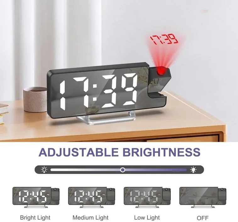 Ceas digital cu alarmă, cu proiecție DZ-673 și ecran LED de 7,9”