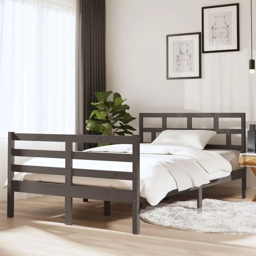 3101255 vidaXL Cadru de pat Small Double 4FT, gri, 120x190 cm, lemn masiv