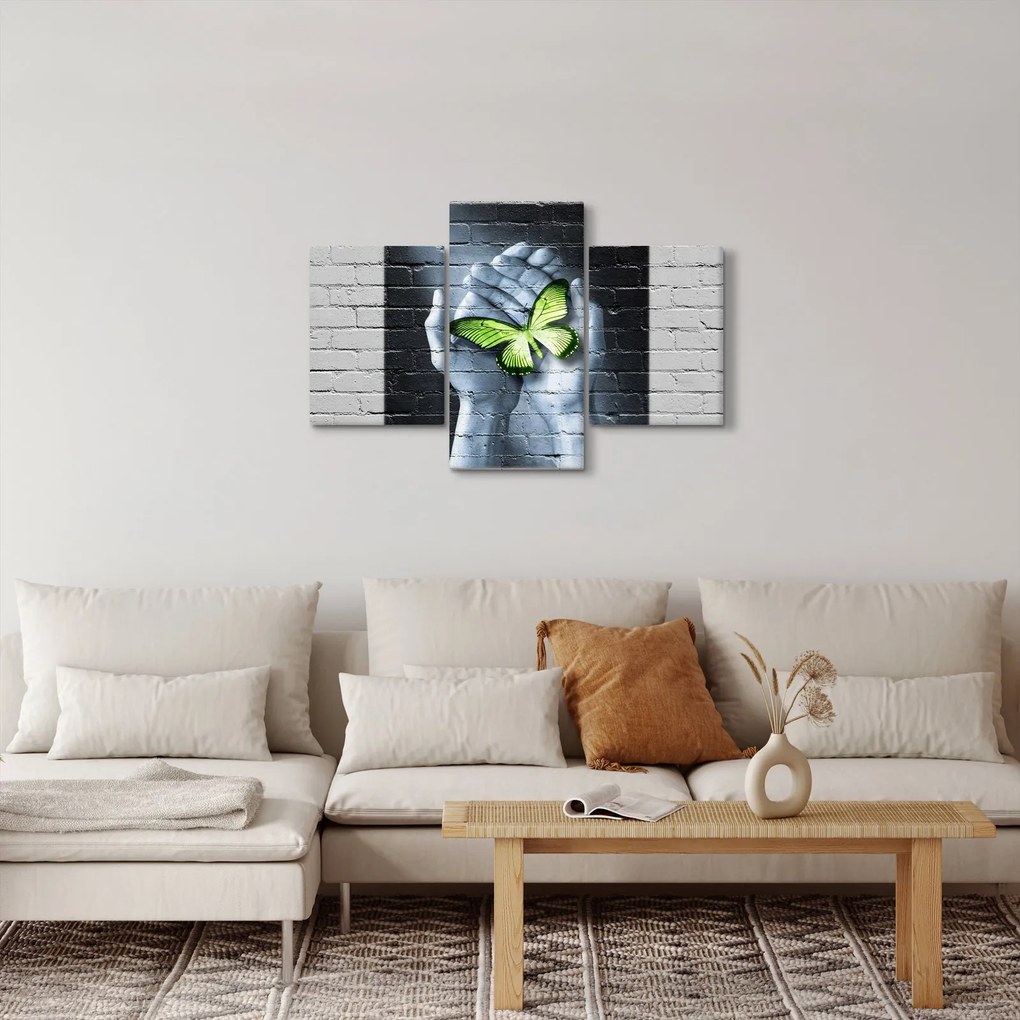 Tablou - Fluture verde în perete (90x60 cm)