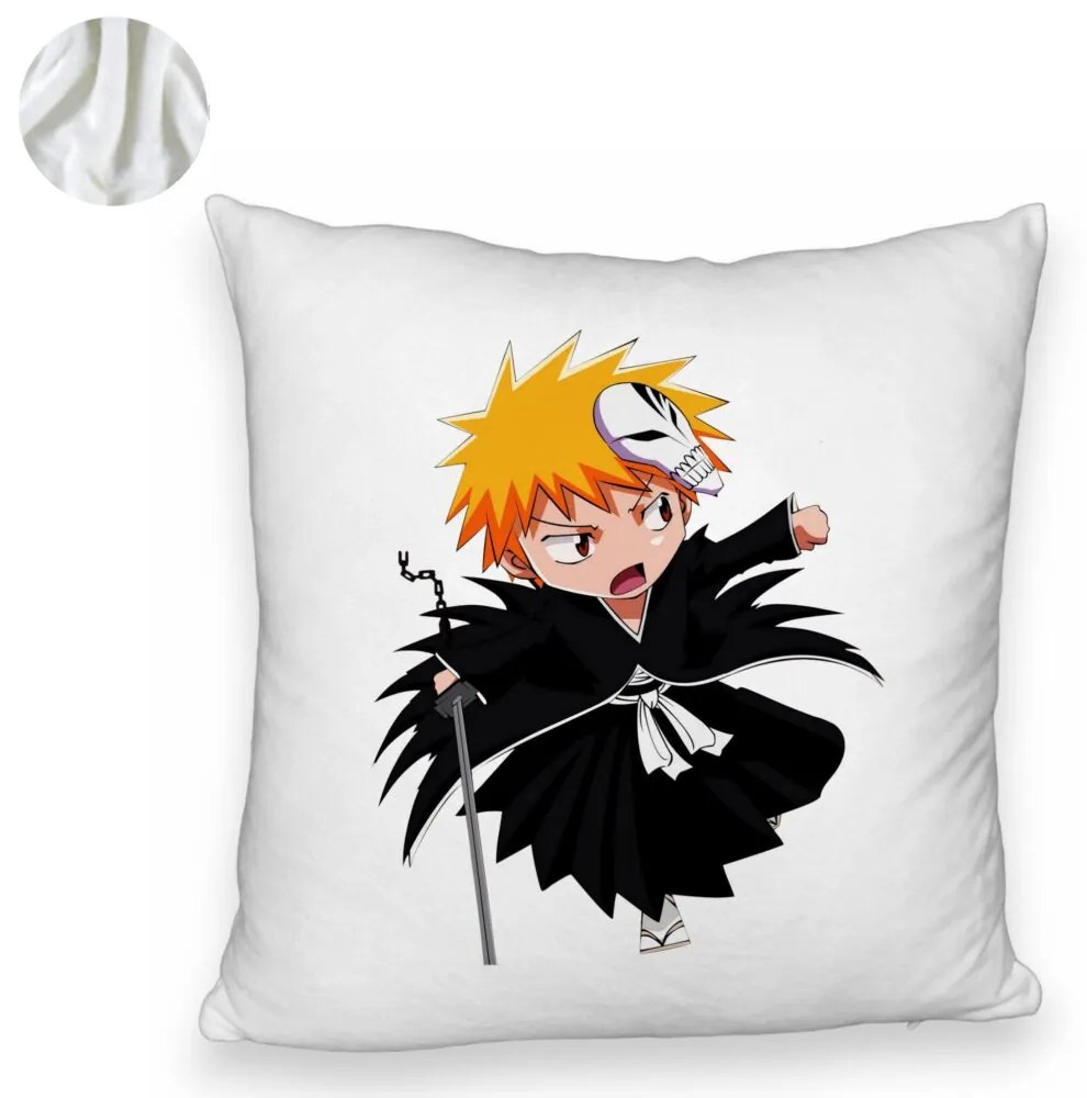 Perna Decorativa Fluffy cu Bleach Mini Ichigo, 40x40 cm, Alba, Husa Detasabila, Burduf