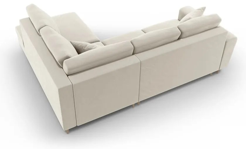 Colțar bej extensibil, cu spațiu de depozitare cu tapițerie din catifea (cu colț pe partea dreaptă-în formă de ”L”) Kyoto – Cosmopolitan Design