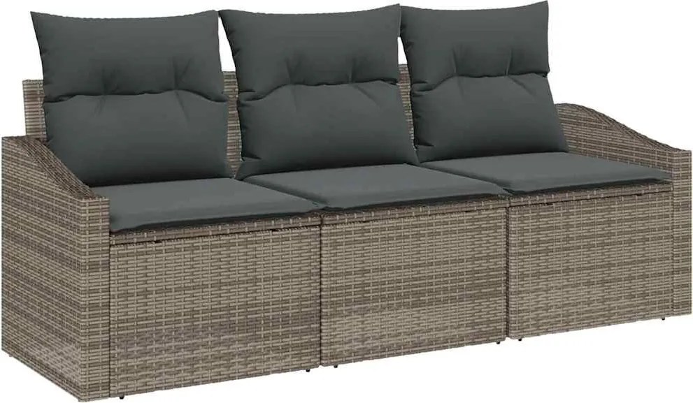 vidaXL Set de canapele pentru grădină cu pernă 3 pcs Gri poliratan