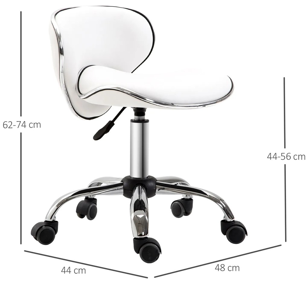 HOMCOM Taburet cu roți, taburet de lucru cu înălțime reglabilă 44-56 cm și spătar, pivotant 360°, alb | Aosom Romania