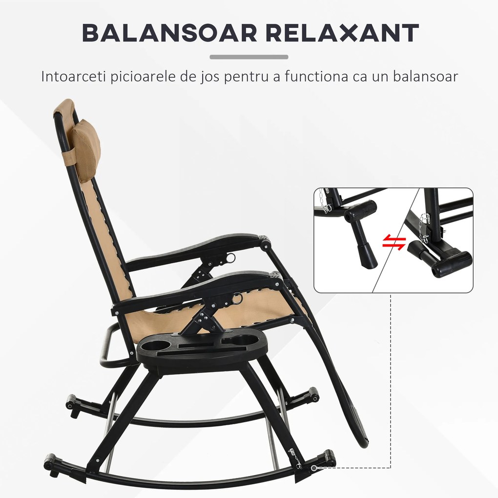 Scaun Ergonomic Outsunny, pliabil din Textilene si cadru din Otel, Bej | Aosom RO
