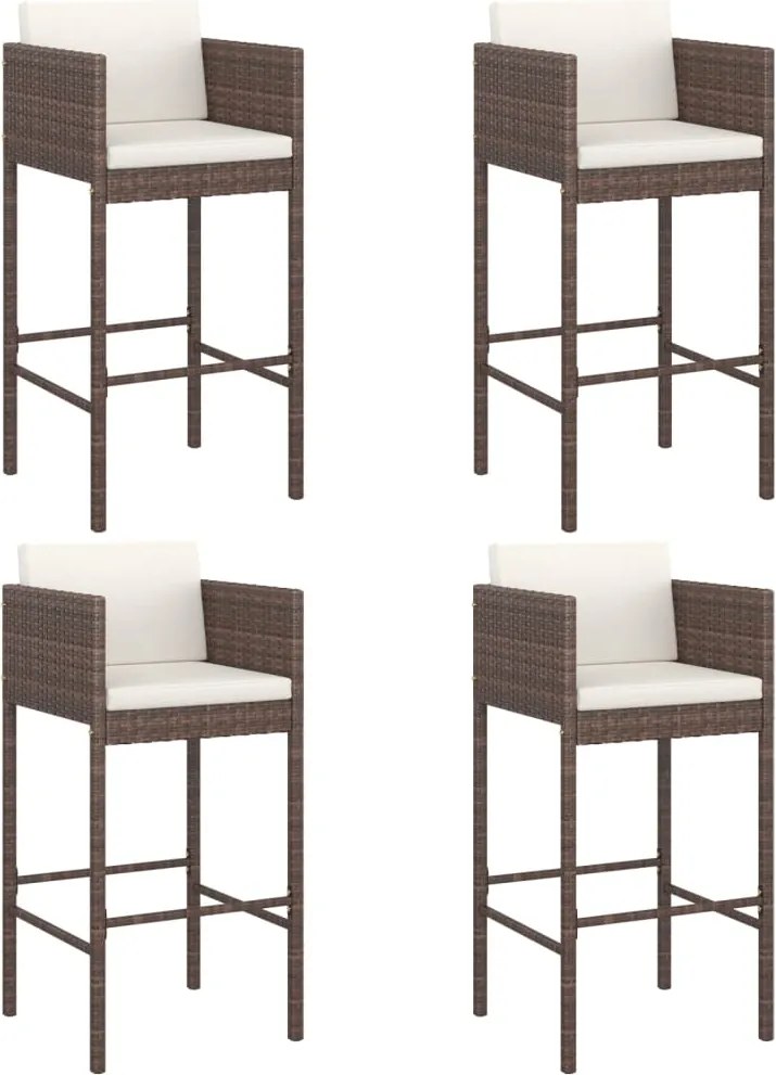 vidaXL Scaune de bar cu perne, 4 buc., maro, poliratan
