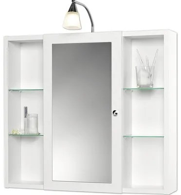 Dulap baie cu oglindă Sieper Latina, iluminare cu halogen și rafturi laterale, lemn/aluminiu, 72x78 cm, alb, IP 20