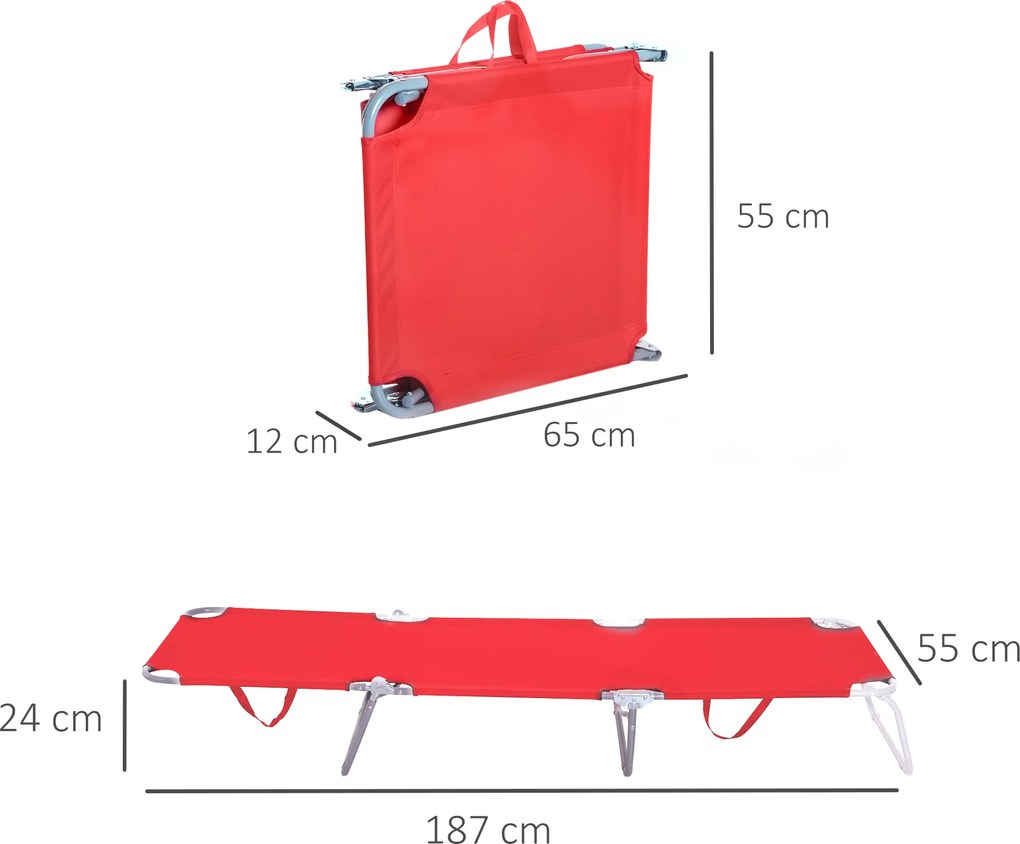 Outsunny Șezlong Pliabil cu Spătar Reglabil în 5 Poziții, Șezlong de Grădină cu Structură din Metal și Material Oxford, pentru Plajă, Piscină, Grădină, 187x55x24cm, Roșu | Aosom Romania