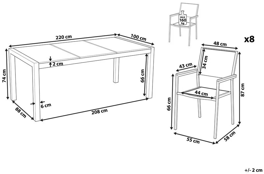 Set de masă pentru grădină Grosso (bej) (blat din sticlă 210x100 cm) (scaune bej). 1011754