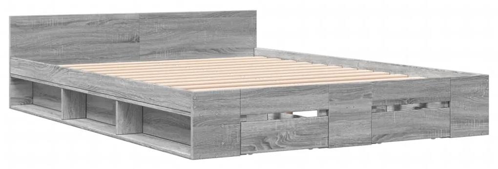 3280739 vidaXL Cadru de pat cu sertare, gri sonoma, 160x200 cm lemn prelucrat