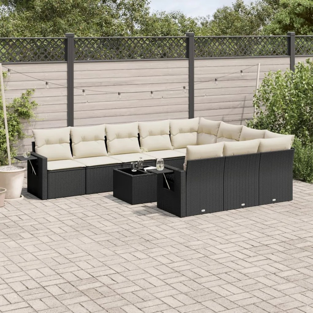 vidaXL Set canapele de grădină cu perne, 11 piese, negru, poliratan