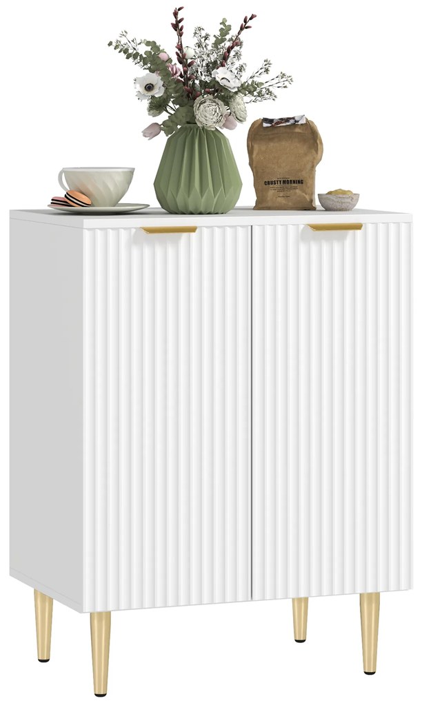 HOMCOM Bufet de bucătărie, mobilier de depozitare cu 2 uși, raft reglabil, picioare metalice ridicate, 60 x 40 x 80 cm, alb | Aosom Romania
