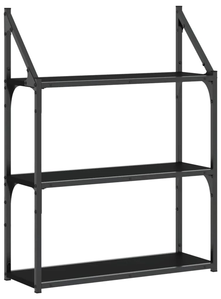 835449 vidaXL Raft perete cu 3 niveluri, negru, 60x21x78,5 cm, lemn prelucrat