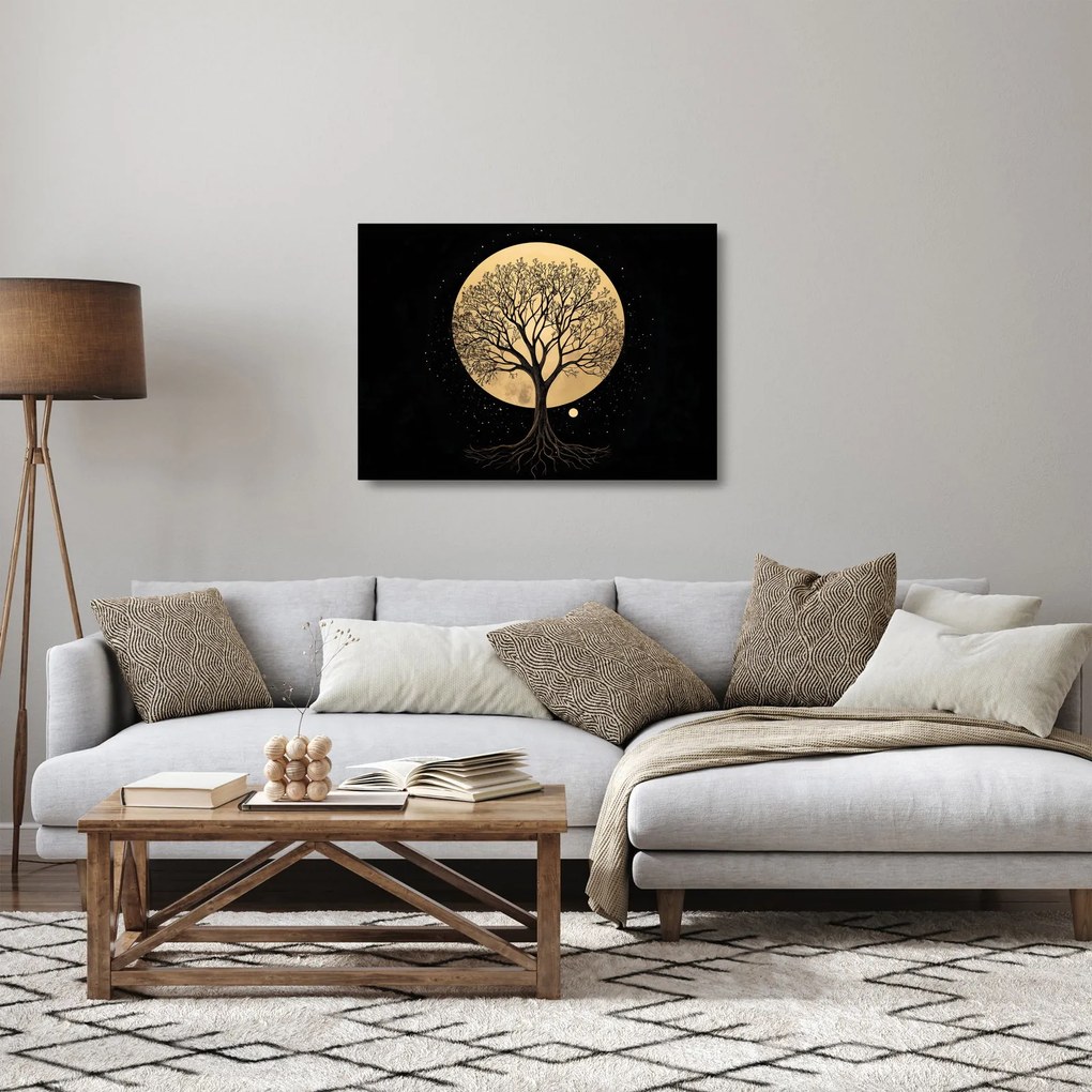 Tablou pe sticlă – Arbore în lună plină aurie I. (70x50 cm)