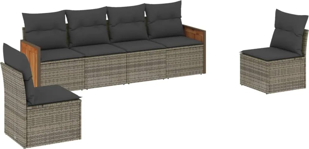 vidaXL Set mobilier grădină cu perne, 6 piese, gri, poliratan