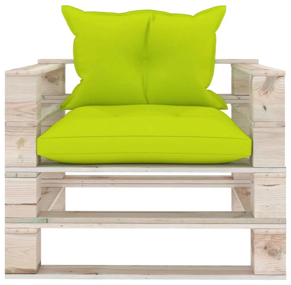 Canapea de gradina din paleti cu perne verde crud, lemn de pin