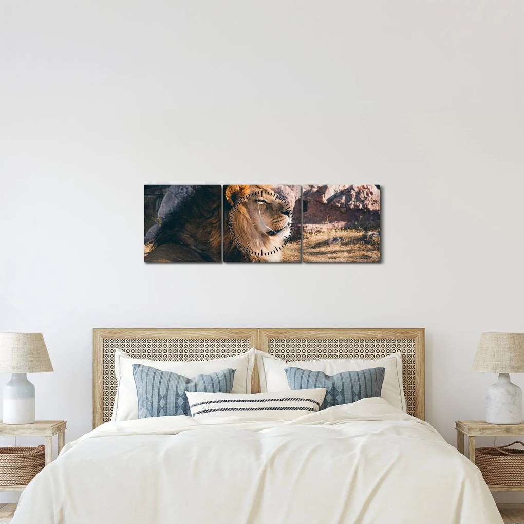 Tablou cu leul dormind (cu ceas) (90x30 cm)