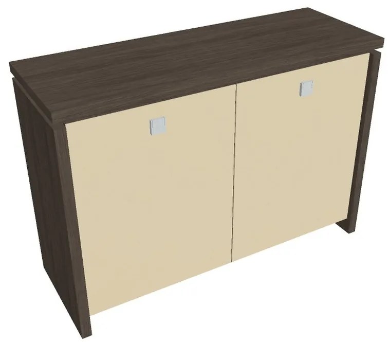 Dulap mic Verno 128 x 46 x 90 cm, uși de sticlă, stejar antracit / vanilie